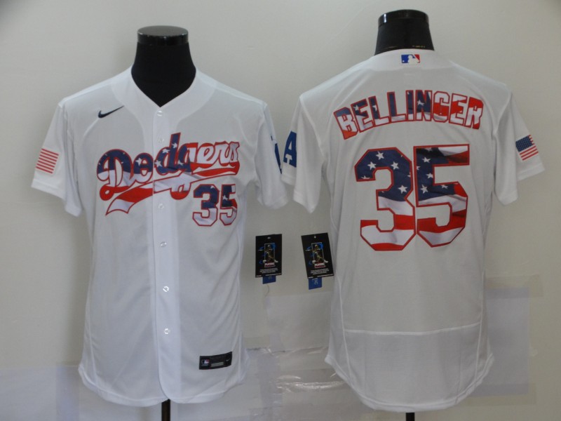 Men's Los Angeles Dodgers #35 Cody Bellinger White 2020 Stars & Stripes Flex Base Stitched Jersey